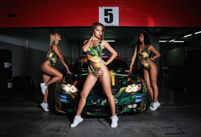 women, sneakers, tanned, ass, one-piece swimsuit, blonde, car, closed eyes, garages, black hair, group of women, monokinis