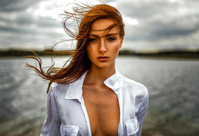 women, Miro Hofmann, portrait, shirt, depth of field, women outdoors