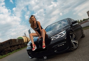 women, Alex Bazilev, tanned, car, women outdoors, sitting, blonde, monokinis