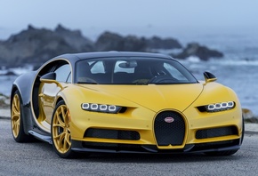 Bugatti, Chiron, 2017, yellow, Hypercar