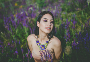 women, portrait, face, women outdoors, closed eyes, depth of field, necklac ...