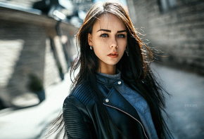 women, portrait, depth of field, leather jackets, women outdoors