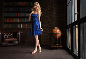 Alice Tarasenko, women, Sergey Fat, blue dress, blonde, portrait
