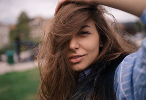 women, smiling, portrait, face, depth of field