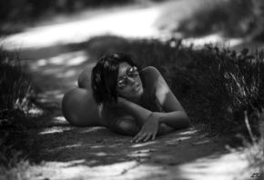 women, nude, ass, lying on front, depth of field, women outdoors, sunglasse ...