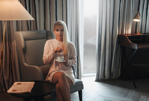 women, blonde, sitting, portrait, lamp, tanned