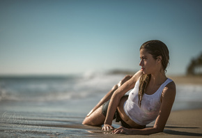 women, sea, nipple through clothing, tanned, sand, wet body, wet hair, beac ...