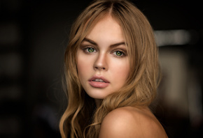 women, Anastasia Scheglova, depth of field, green eyes, blonde, model, port ...