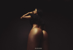women, tanned, Camila Guzman, ass, rear view, black panties, simple background