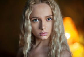 Maria Popova, women, Maxim Maximov, blonde, face, portrait, green eyes