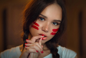 women, face, portrait, pigtails, red nails