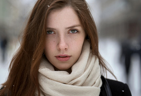 women, scarf, depth of field, face, portrait