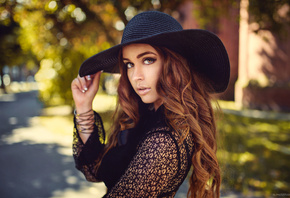 women, hat, portrait, depth of field, women outdoors