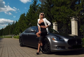women, Alex Bazilev, tanned, women outdoors, blonde, skirt, black bras, wom ...
