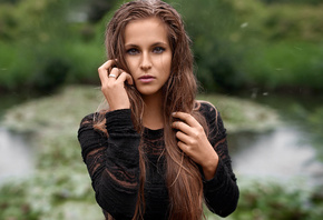 women, face, portrait, long hair, depth of field, women outdoors