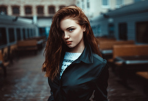 women, portrait, depth of field, leather jackets