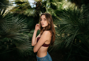 women, brunette, tanned, depth of field, denim