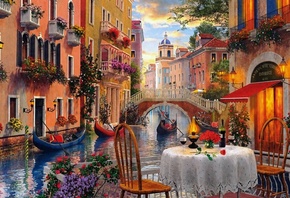 al, venice, scenery, illustration, wide, italy, artwork, art, water, canal, painting, screen