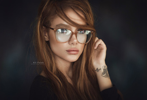 women, face, portrait, Ali Falak, tattoo, women with glasses