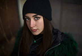 women, face, portrait, fur, depth of field