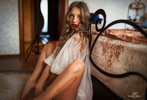 tenderness, pose, look, the bed, shirt, Sergey Minin, legs, sitting, photog ...