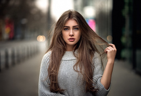 women, portrait, depth of field, Martin Kuhn, gray eyes, women outdoors