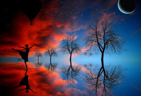 the moon, trees, dance, girl