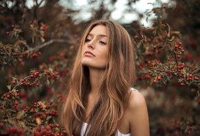 women, Martin Kuhn, face, portrait, women outdoors, freckles, blonde