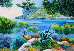 picture, Jean-Marc Janiaczyk, art, trees, shore, Islands, sea, Laguna, land ...