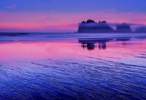 reflection, shore, Washington, pink, the evening, water, blue, clouds, the sky, rocks, sunset, The Pacific ocean, USA