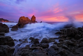 stones, Corona del Mar, Corona Del Mar, California, Pacific Ocean, wave, the ocean, rocks, CA, The Pacific ocean, sunset