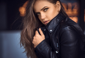 women, face, portrait, leather jackets, pink lipstick