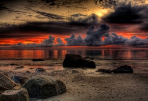 rocks, beach, stones, sand, sea, sunset, colors, the ocean