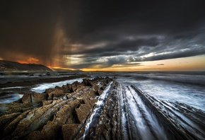 nature, sunset, rocks, sea