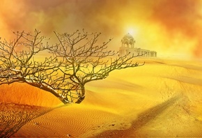 sand, desert, sun, Bush, sand storm, temple