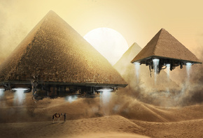 fly, camel, pyramid, art, bedouin, desert, sand, dunes, people, flight, fantasy, sun