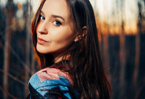 women, face, portrait, blue eyes, bokeh