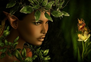 girl, foliage, fairy, face, elf, tale