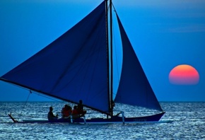 sunset, nature, sailing ship, amazing sea