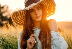 women, Evgeny Freyer, hat, portrait, long hair