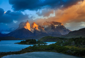 Chile, light, mountains, Patagonia, South America, lake, clouds, the sky, Andes