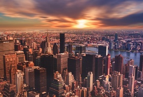 New York, sunset, panorama, , 