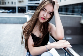 women, face, portrait, necklace, women outdoors, jeans