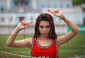 Tania Frost, women, portrait, women outdoors, armpits, tattoo, depth of field, sports jerseys