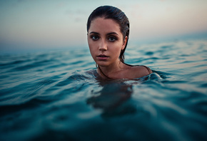 Ksenia Kokoreva, women, face, sea, wet hair, women outdoors, water drops