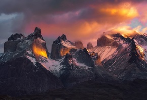 clouds, mountains, Patagonia, the sky, light
