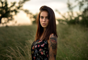 women, Marlen Valderrama Alvarez, tattoo, portrait, Martin Kuhn, women outdoors