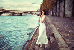 women, Marie Grippon, river, white dress, women outdoors, Lods Franck