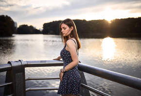 women, dress, river, portrait, sunset, women outdoors