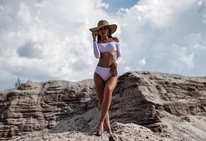 women, hat, tanned, swimwear, portrait, belly, bare shoulders, women outdoo ...